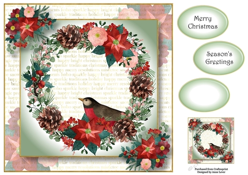 Vintage Watercolour Christmas Wreath 8x8