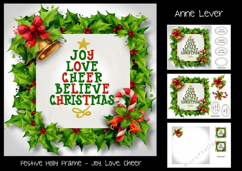 Festive Holly Frame - Joy, Love, Cheer