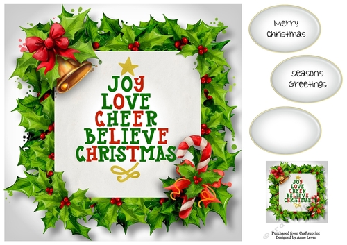Festive Holly Frame - Joy, Love, Cheer 8x8