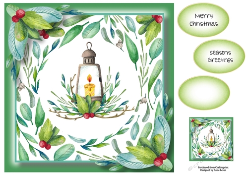 Watercolour Christmas Leaves - Candle Lamp 8x8