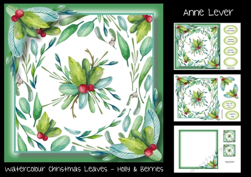 Watercolour Christmas Leaves - Holly & Berries