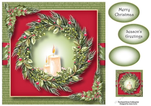 Christmas Wreath - Candles & Berries 8x8