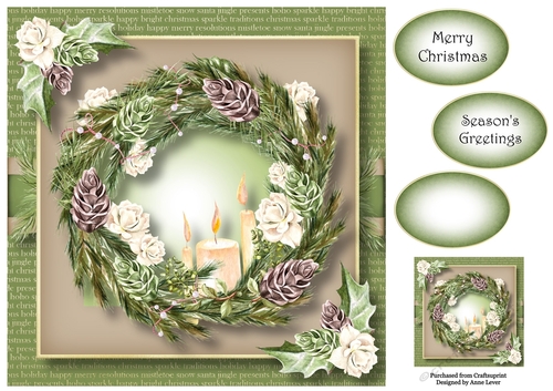 Christmas Wreath - Candles & Pinecones 8x8
