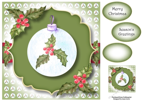 Frosted Glass Bauble - Holly 8x8