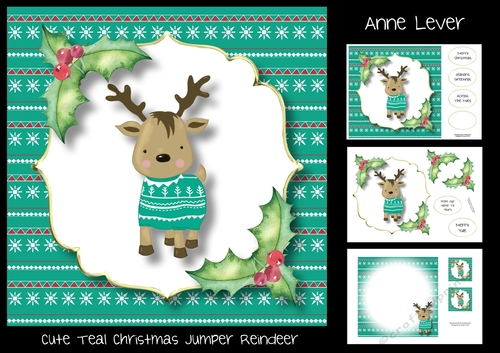 Cute Teal Christmas Jumper Reindeer