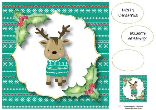 Cute Teal Christmas Jumper Reindeer 8x8