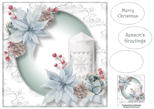 Candle & Poinsettias 8x8