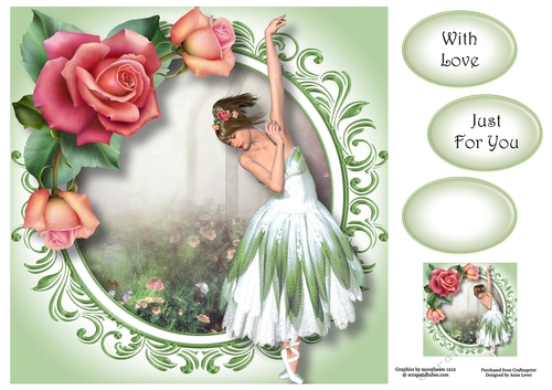 Beautiful Ballerina With Pink Roses 8x8