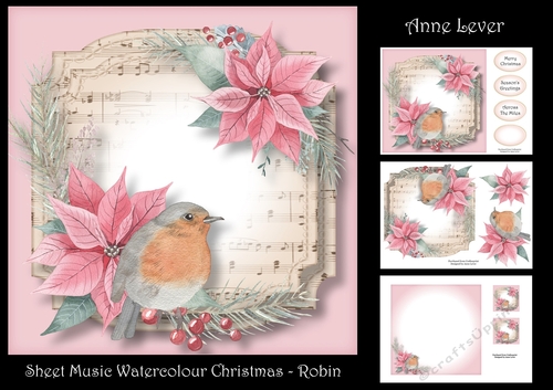 Sheet Music Watercolour Christmas - Robin
