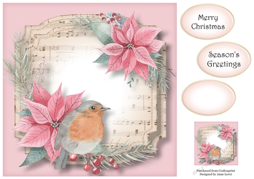 Sheet Music Watercolour Christmas - Robin 8x8