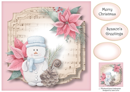 Sheet Music Watercolour Christmas - Snowman 8x8