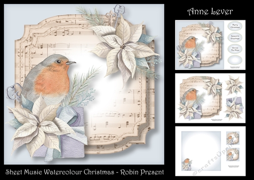 Sheet Music Watercolour Christmas - Robin Present