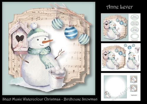 Sheet Music Watercolour Christmas - Birdhouse Snowman