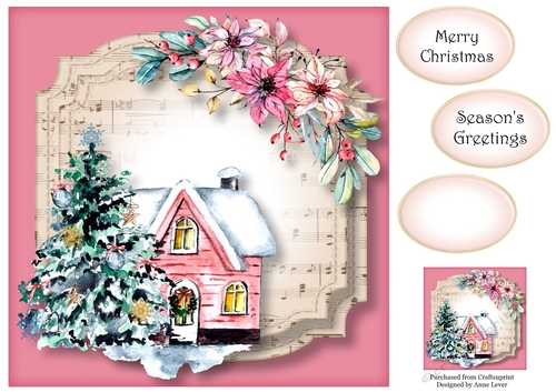 Sheet Music Watercolour Christmas - Pink House 8x8