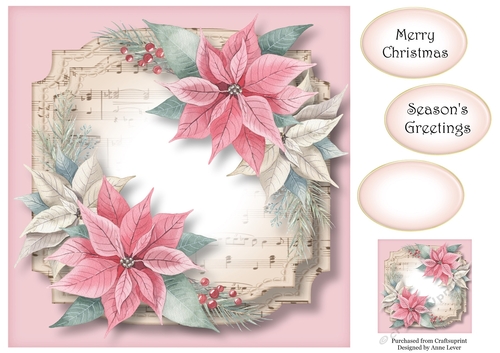 Sheet Music Watercolour Christmas - Poinsettias 8x8