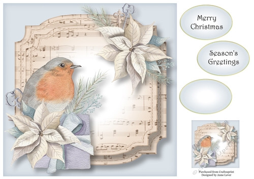 Sheet Music Watercolour Christmas - Robin Present 8x8