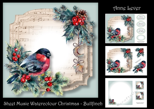 Sheet Music Watercolour Christmas - Bullfinch