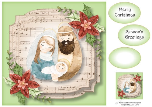 Sheet Music Watercolour Christmas - Nativity 8x8