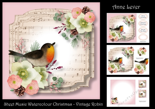 Sheet Music Watercolour Christmas - Vintage Robin