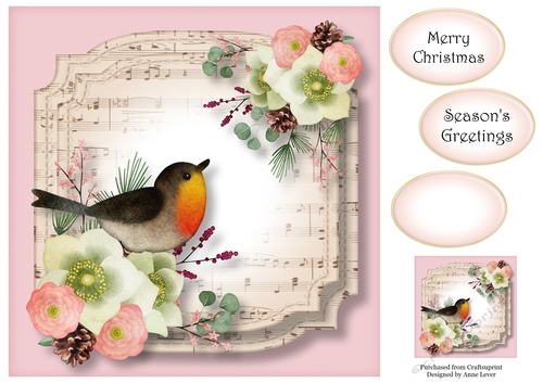 Sheet Music Watercolour Christmas - Vintage Robin 8x8