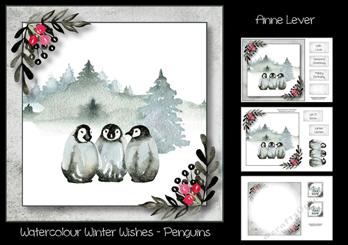 Watercolour Winter Wishes - Penguins