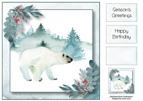 Watercolour Winter Wishes - Polar Bear 8x8
