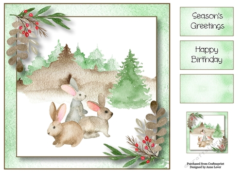 Watercolour Winter Wishes - Rabbits 8x8