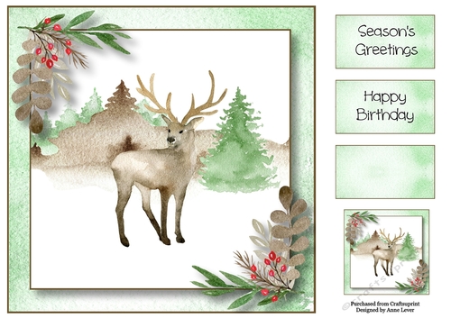 Watercolour Winter Wishes - Stag 8x8