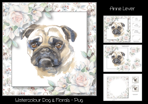 Watercolour Dog & Florals - Pug