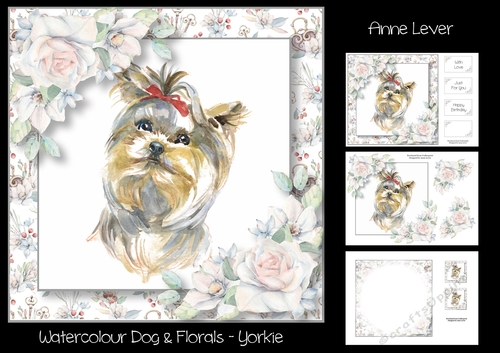 Watercolour Dog & Florals - Yorkie