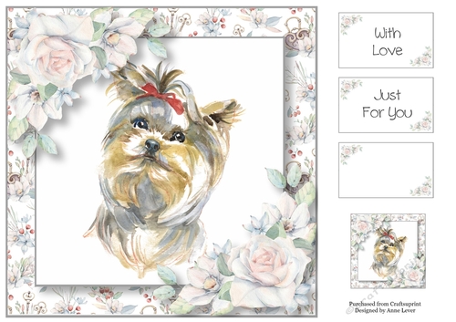 Watercolour Dog & Florals - Yorkie 8x8