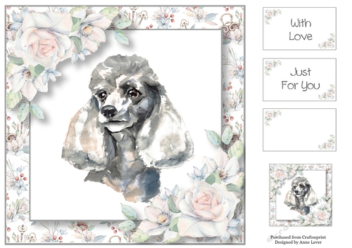 Watercolour Dog & Florals - Poodle 8x8