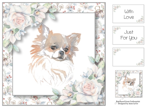 Watercolour Dog & Florals - Chihuahua 8x8