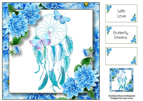 Butterfly Dreams - Blue Floral 8x8