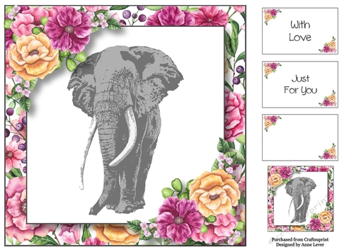 Wild Watercolour Floral - Elephant 8x8