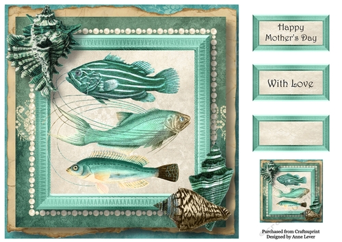 Seafoam & Pearls - Fish & Shells 8x8