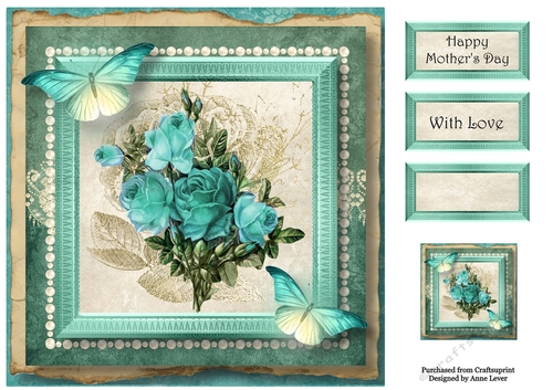 Seafoam & Pearls - Blue Roses 8x8