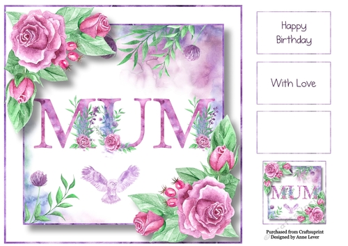 Soft Watercolour Roses - Mum 8x8