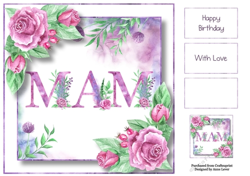 Soft Watercolour Roses - Mam 8x8