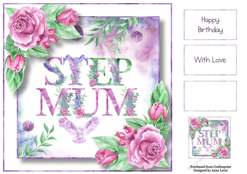 Soft Watercolour Roses - Step Mum 8x8