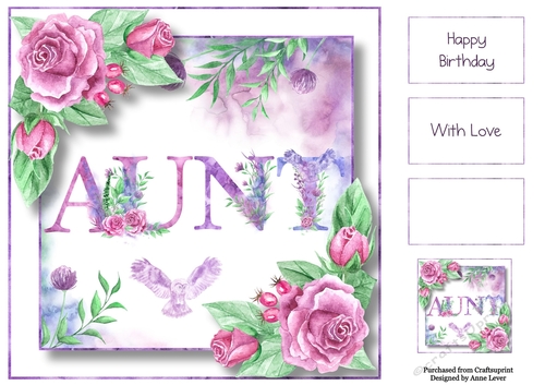 Soft Watercolour Roses - Aunt 8x8