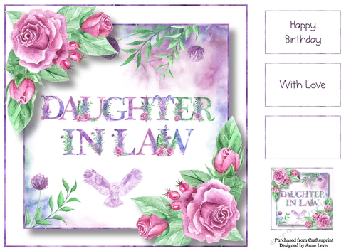 Soft Watercolour Roses - Daughter In Law 8x8