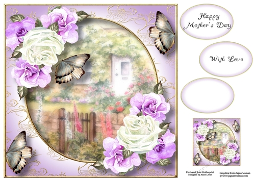 Rose Cottage Flutters - Purple Roses 8x8