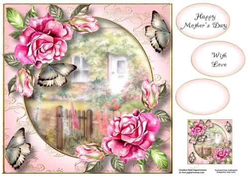 Rose Cottage Flutters - Pink Roses 8x8