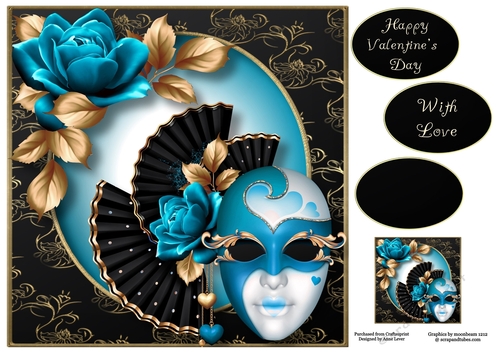 Masked Valentine - Blue Roses 8x8