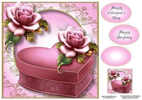 Pink Rose Heart Gift Box 8x8