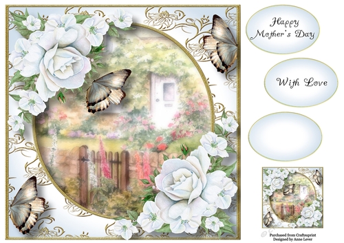 Rose Cottage Flutters - White Roses 8x8