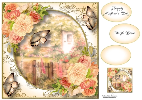 Rose Cottage Flutters - Peach Roses 8x8