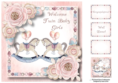 Welcome Twin Baby Girls 8x8