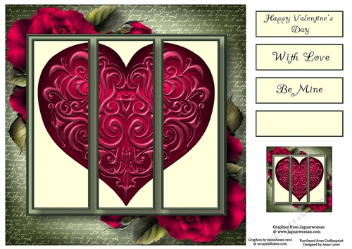 Heart Trio - Magenta Roses 8x8